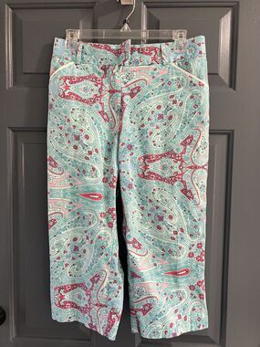 Peter Millar Women’s Stretch Cotton Crop Capri Pants size 2 Straight Leg Paisley